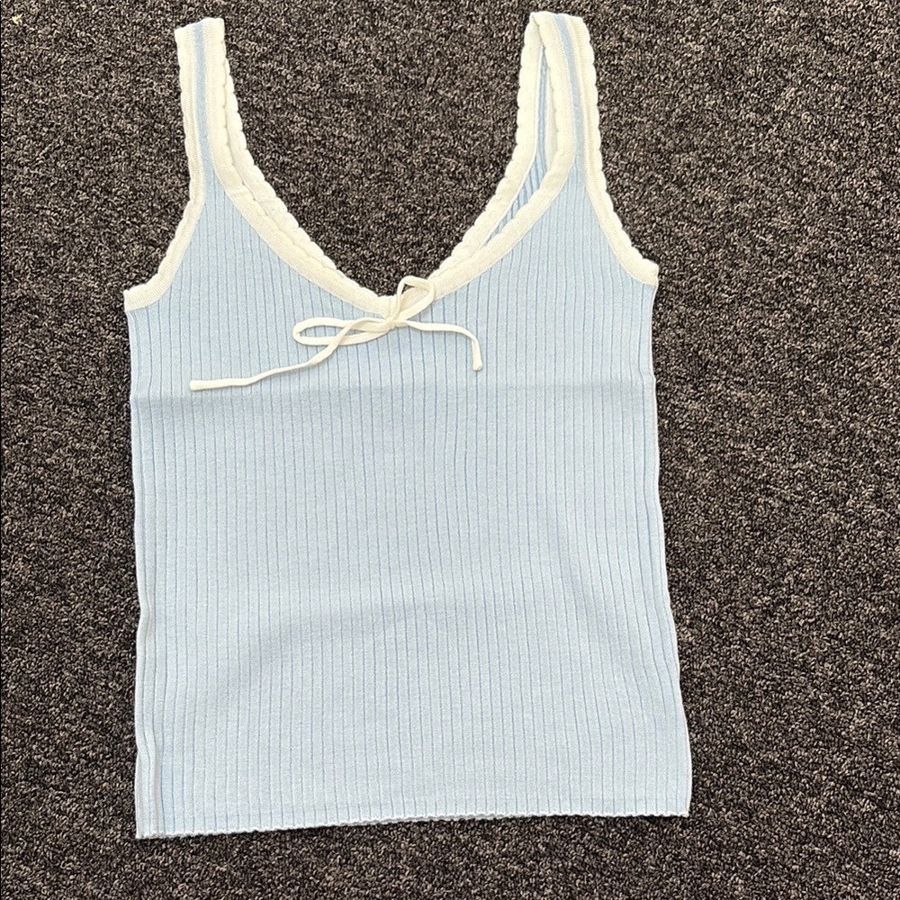 Double Zero Blue Ribbed Tie Front Camisole